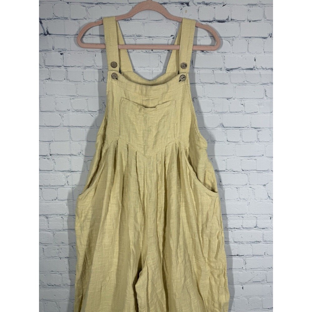 Free People Sun Drenched Overalls Large Yellow Cotton Wide Leg Relaxed Boho - Picture 11 of 16